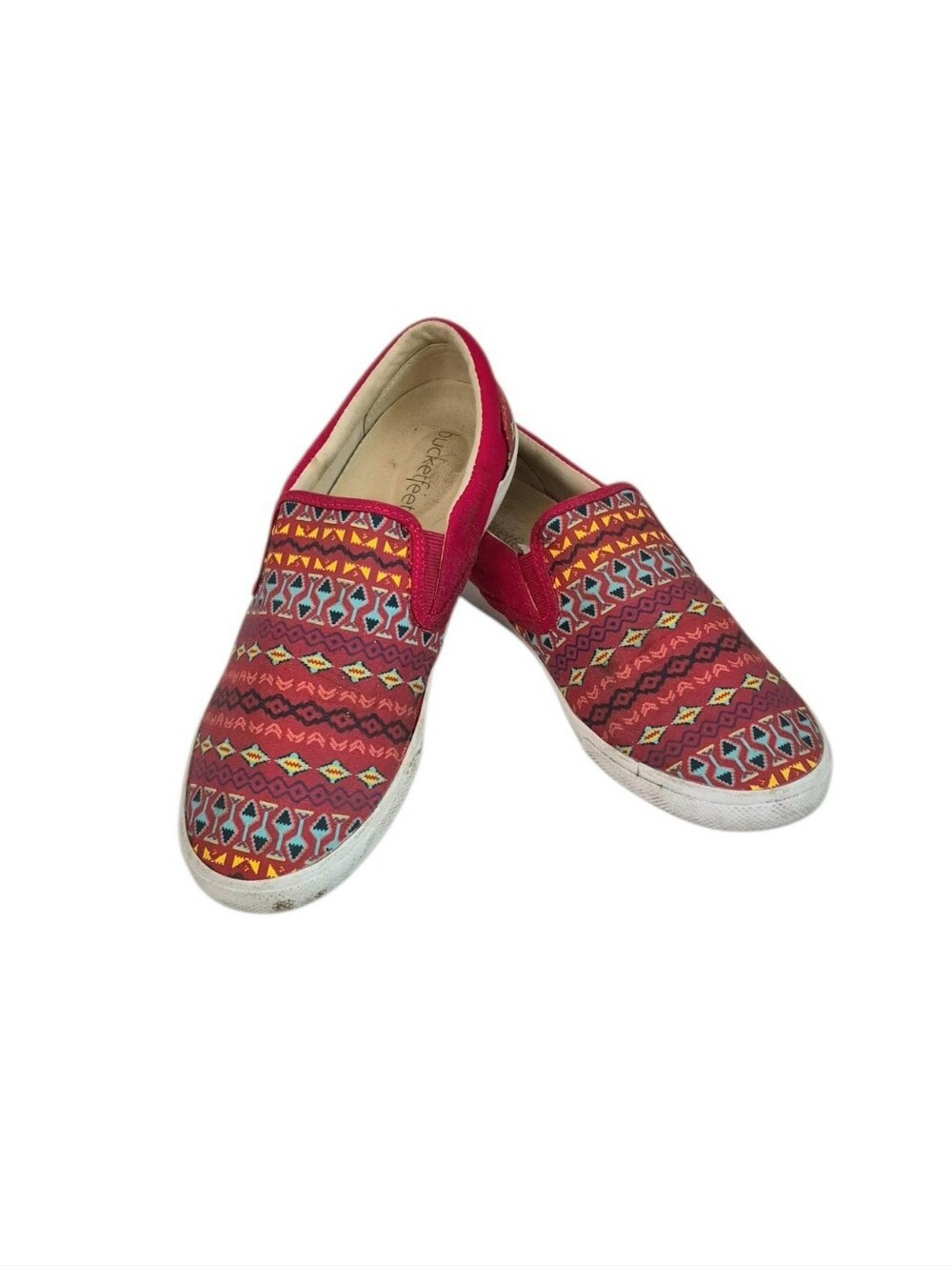 Bucketfeet Women's Red Patterned Slip On Sneakers Sz 9 Good Condition